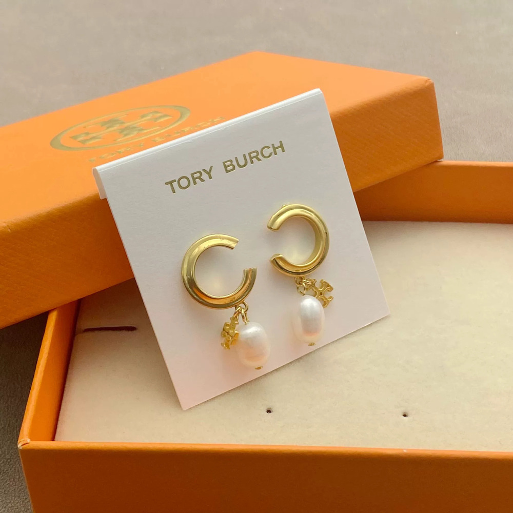 Tory Burch 3D Letter Freshwater Pearl Earrings